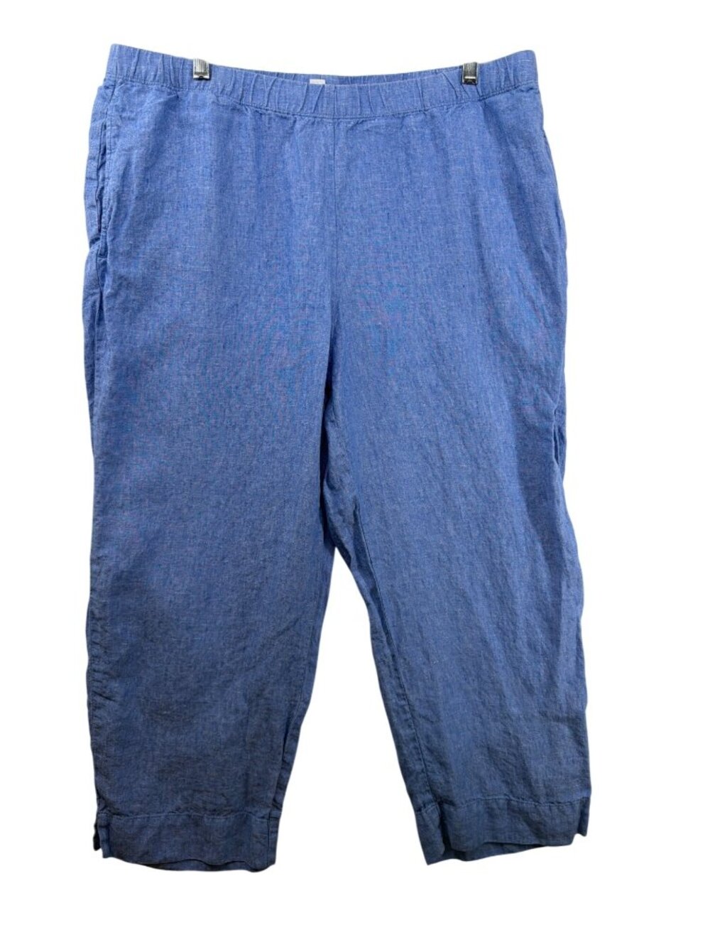 J.Jill Love Linen Womens Cropped Pants Sz 1X Plus Blue Chambray Pull-On Beachy